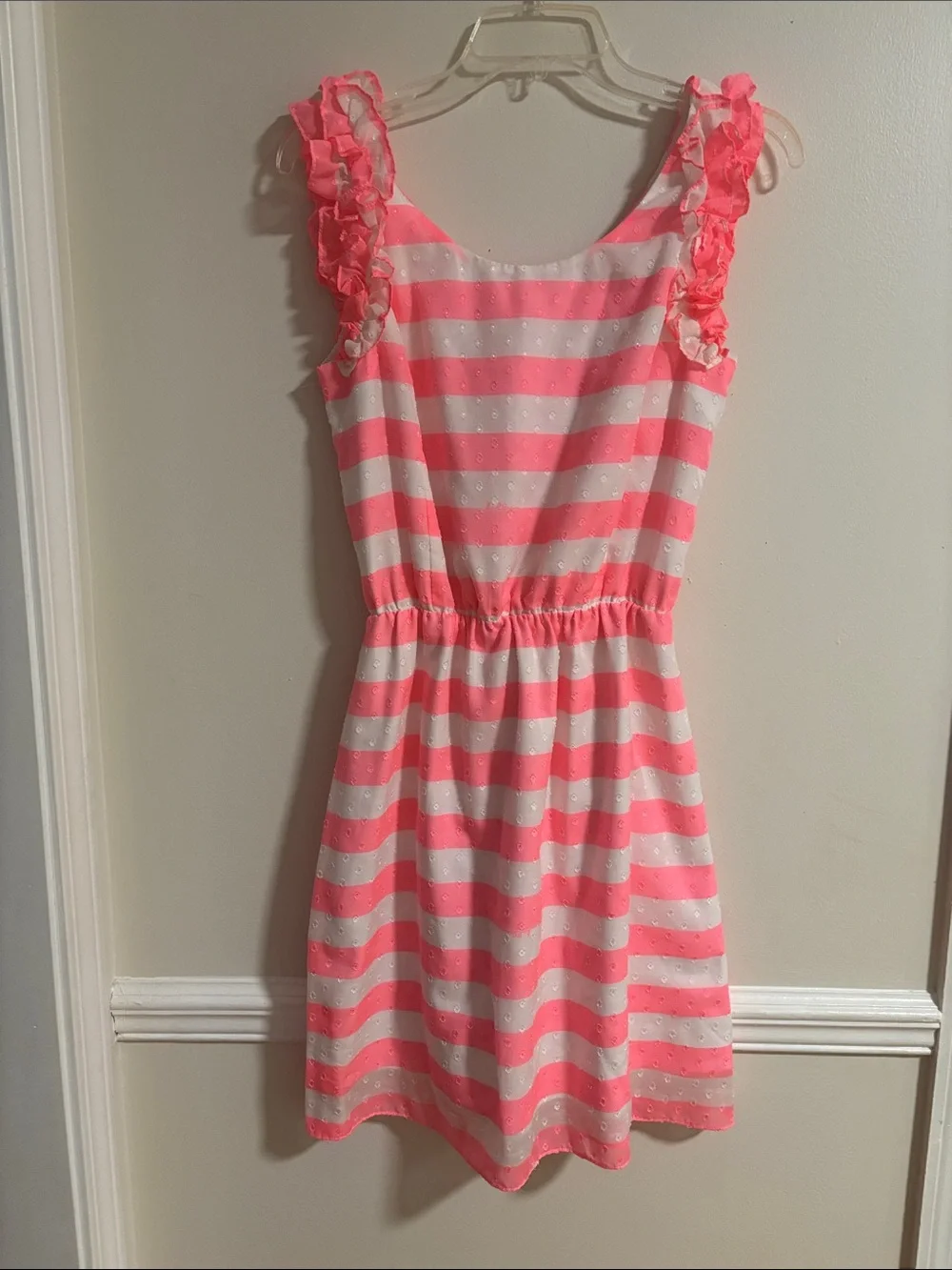 Lilly Pulitzer Pink and White Striped Ruffle Sleeve Casual Dress